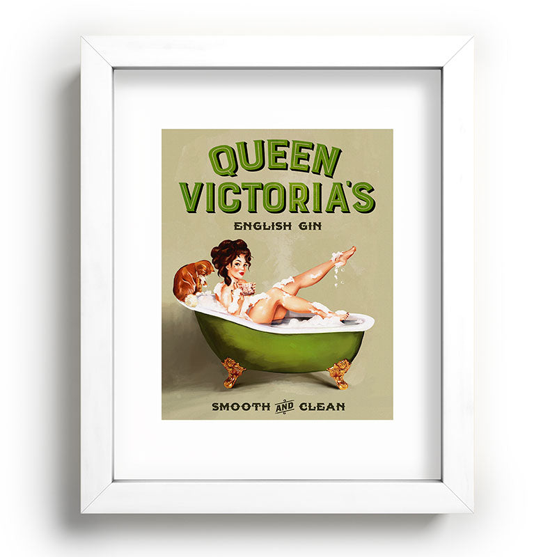 "Queen Victoria's English Gin" Cool Vintage Pinup Girl Alcohol Ad Wall Art Framed Art Print