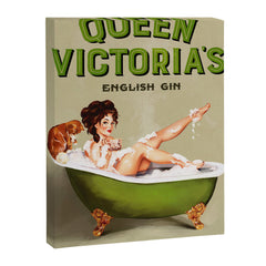 "Queen Victoria's English Gin" Cool Vintage Pinup Girl Alcohol Ad Wall Art Canvas Print