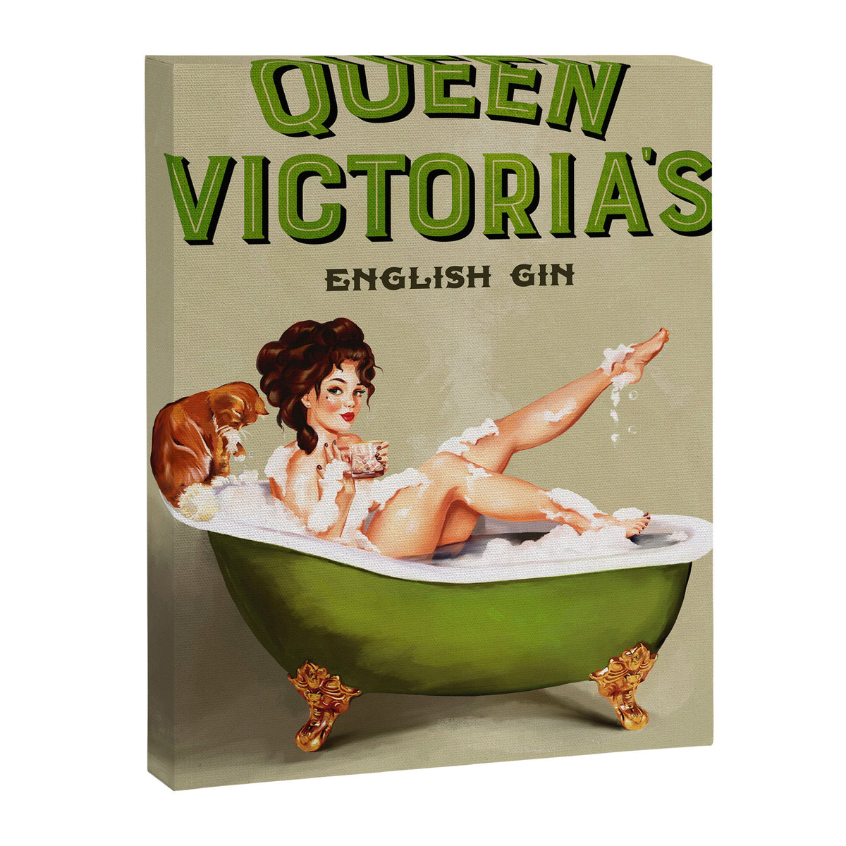 "Queen Victoria's English Gin" Cool Vintage Pinup Girl Alcohol Ad Wall Art Canvas Print