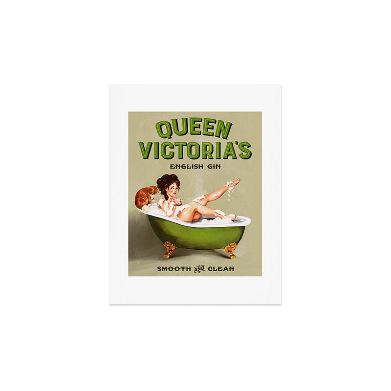 "Queen Victoria's English Gin" Cool Vintage Pinup Girl Alcohol Ad Wall Art Art Print