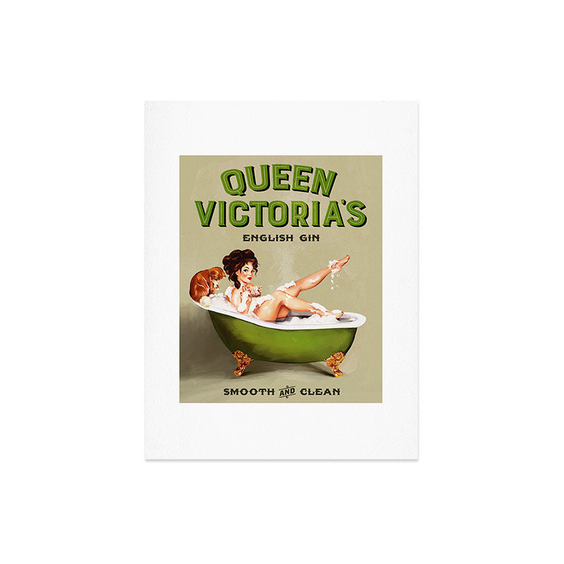 "Queen Victoria's English Gin" Cool Vintage Pinup Girl Alcohol Ad Wall Art Art Print