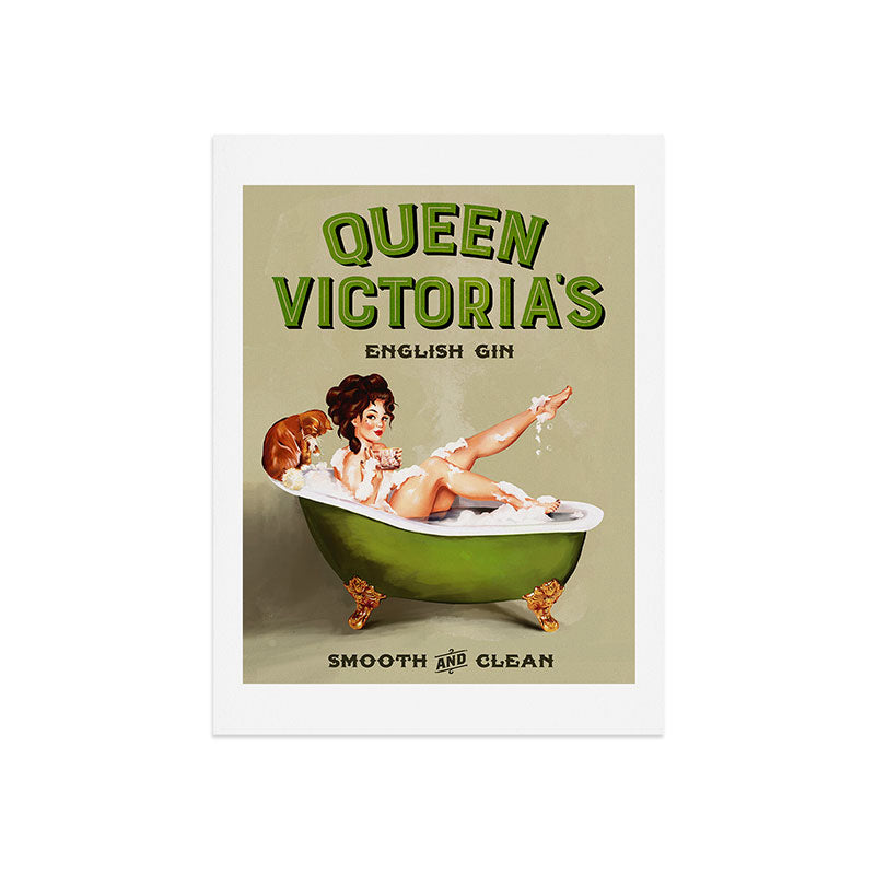 "Queen Victoria's English Gin" Cool Vintage Pinup Girl Alcohol Ad Wall Art Art Print