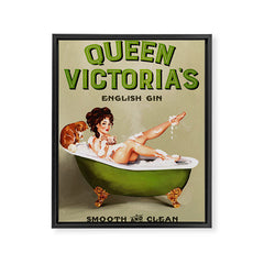 "Queen Victoria's English Gin" Cool Vintage Pinup Girl Alcohol Ad Wall Art Framed Canvas Print