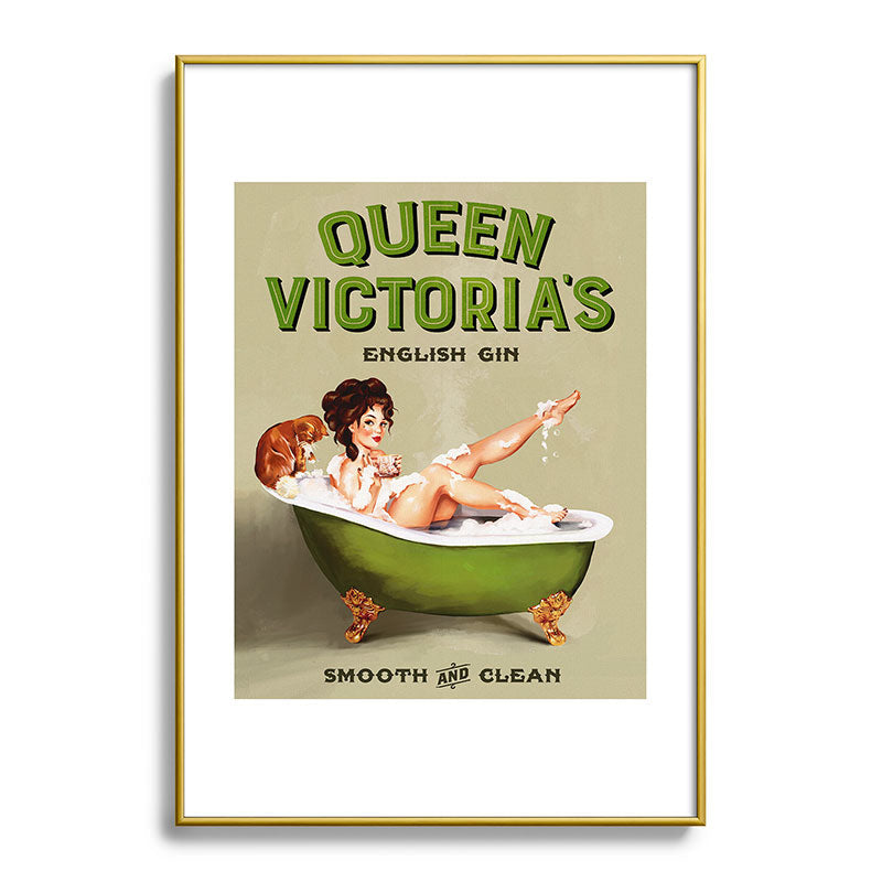 "Queen Victoria's English Gin" Cool Vintage Pinup Girl Alcohol Ad Wall Art Framed Art Print
