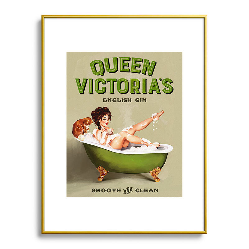 "Queen Victoria's English Gin" Cool Vintage Pinup Girl Alcohol Ad Wall Art Framed Art Print