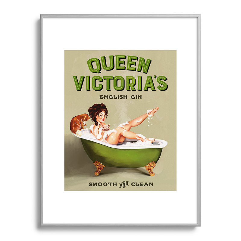 "Queen Victoria's English Gin" Cool Vintage Pinup Girl Alcohol Ad Wall Art Framed Art Print