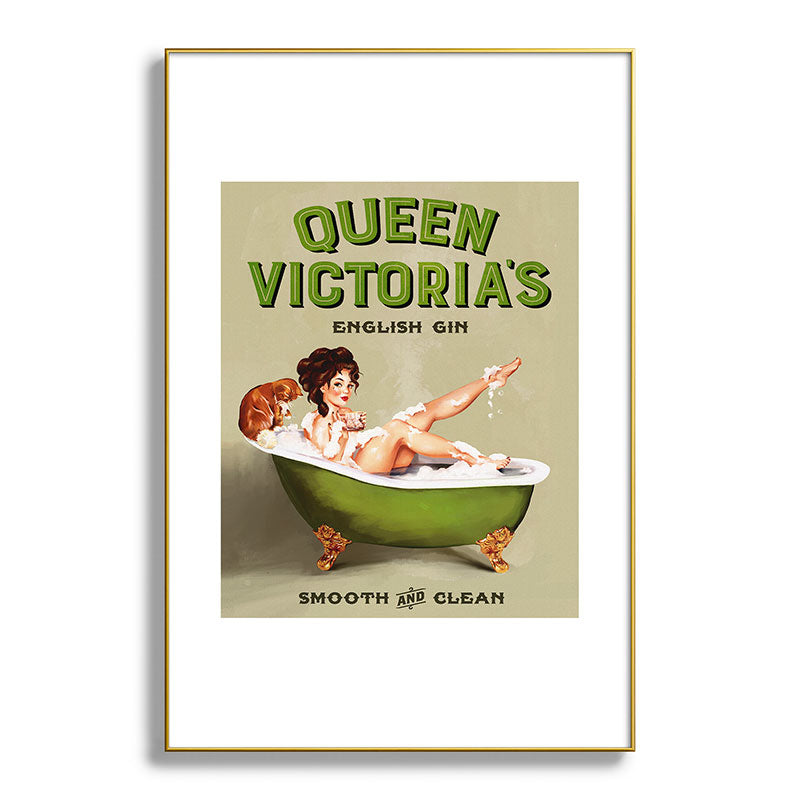 "Queen Victoria's English Gin" Cool Vintage Pinup Girl Alcohol Ad Wall Art Framed Art Print