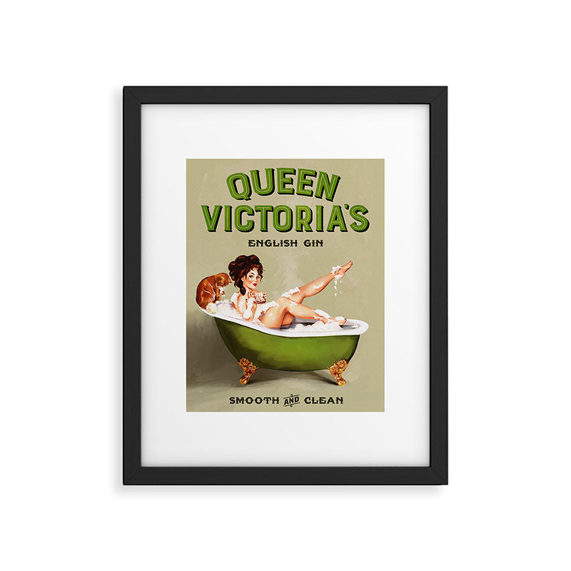 "Queen Victoria's English Gin" Cool Vintage Pinup Girl Alcohol Ad Wall Art Framed Art Print