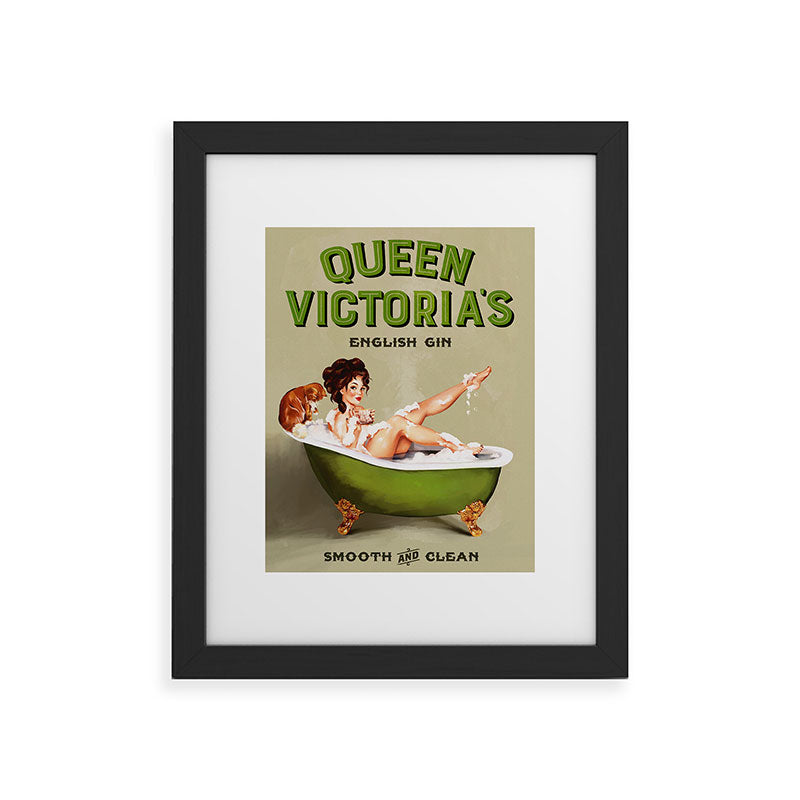"Queen Victoria's English Gin" Cool Vintage Pinup Girl Alcohol Ad Wall Art Framed Art Print