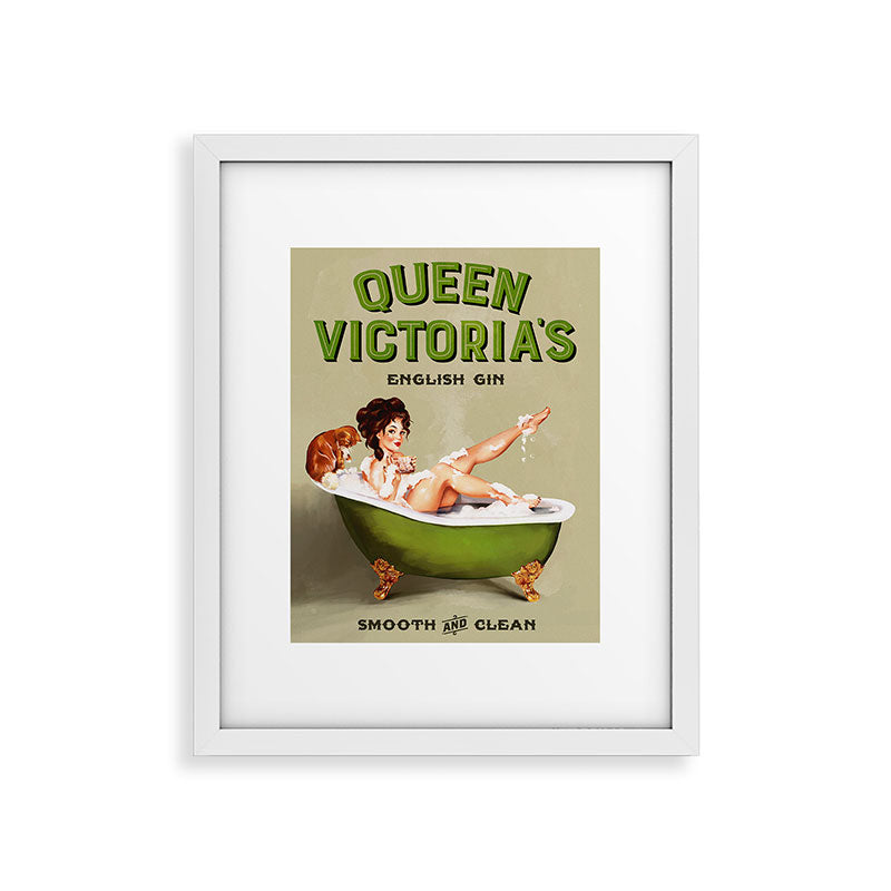 "Queen Victoria's English Gin" Cool Vintage Pinup Girl Alcohol Ad Wall Art Framed Art Print
