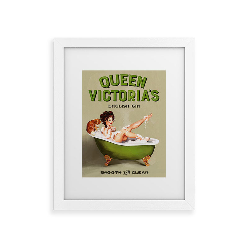 "Queen Victoria's English Gin" Cool Vintage Pinup Girl Alcohol Ad Wall Art Framed Art Print