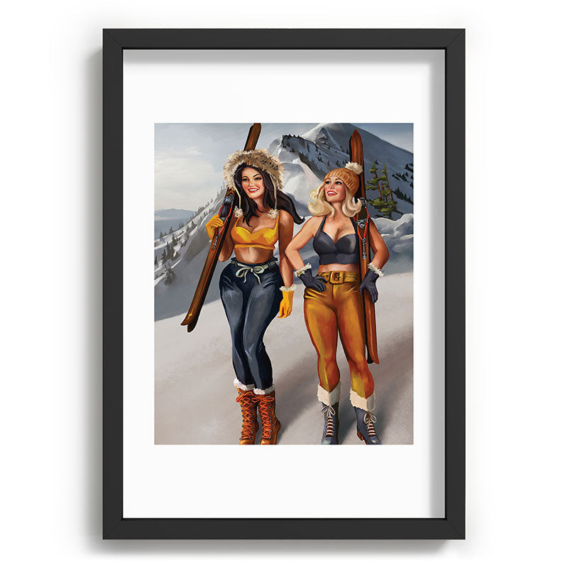 "Ski Bunnies" Cool Retro Winter Pinup Girl Art Framed Art Print