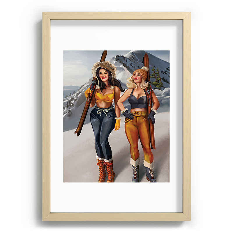 "Ski Bunnies" Cool Retro Winter Pinup Girl Art Framed Art Print