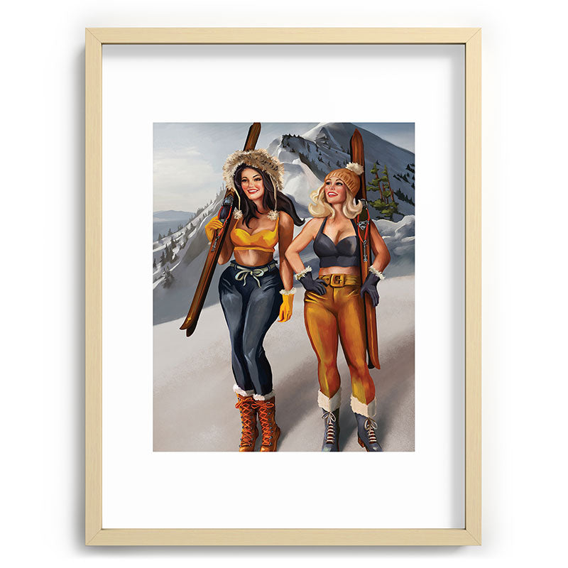 "Ski Bunnies" Cool Retro Winter Pinup Girl Art Framed Art Print