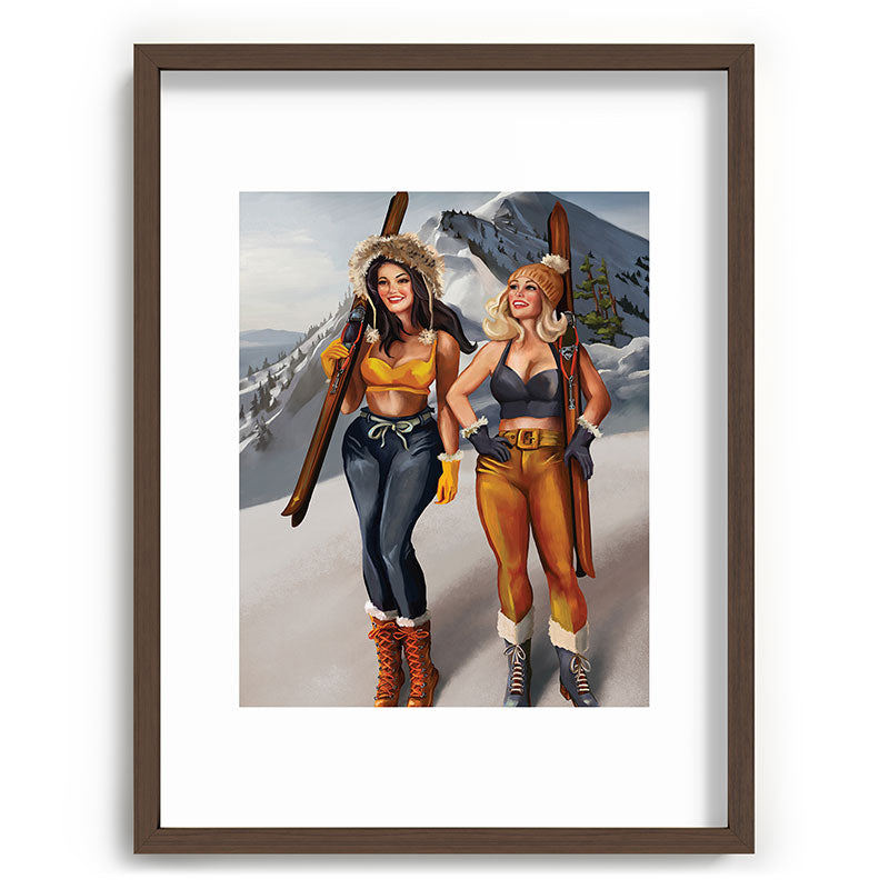 "Ski Bunnies" Cool Retro Winter Pinup Girl Art Framed Art Print