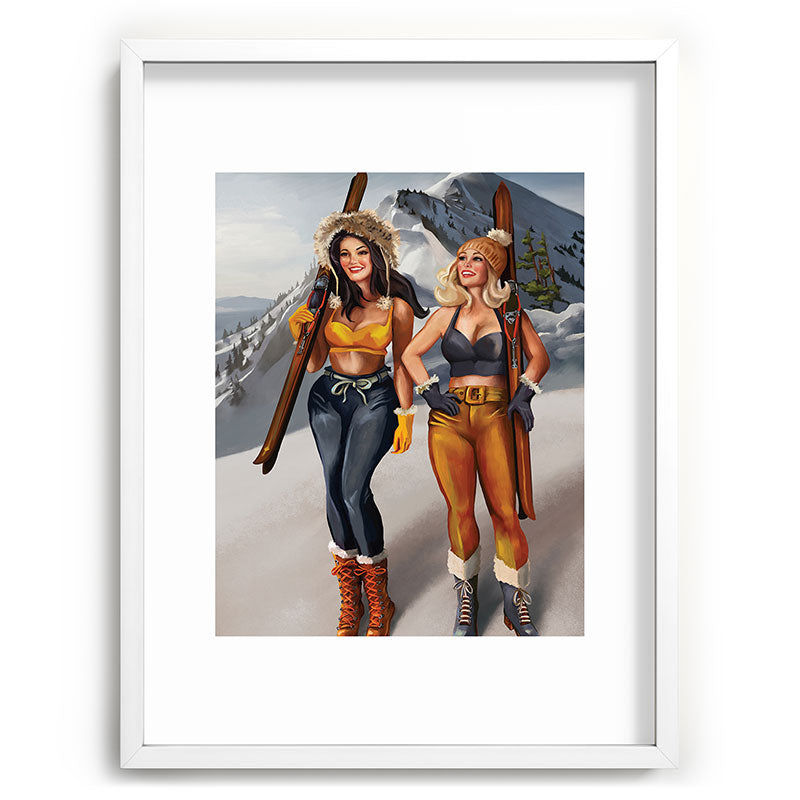 "Ski Bunnies" Cool Retro Winter Pinup Girl Art Framed Art Print