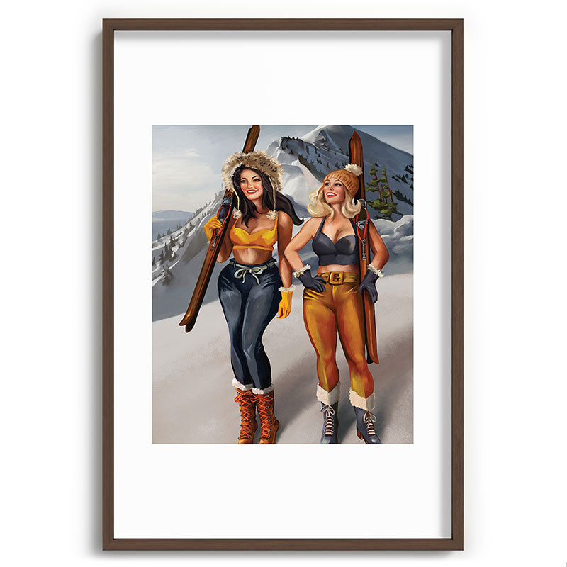 "Ski Bunnies" Cool Retro Winter Pinup Girl Art Framed Art Print