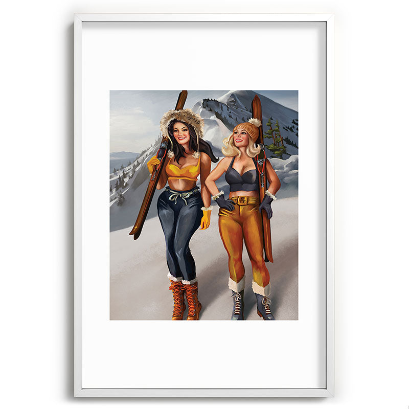 "Ski Bunnies" Cool Retro Winter Pinup Girl Art Framed Art Print