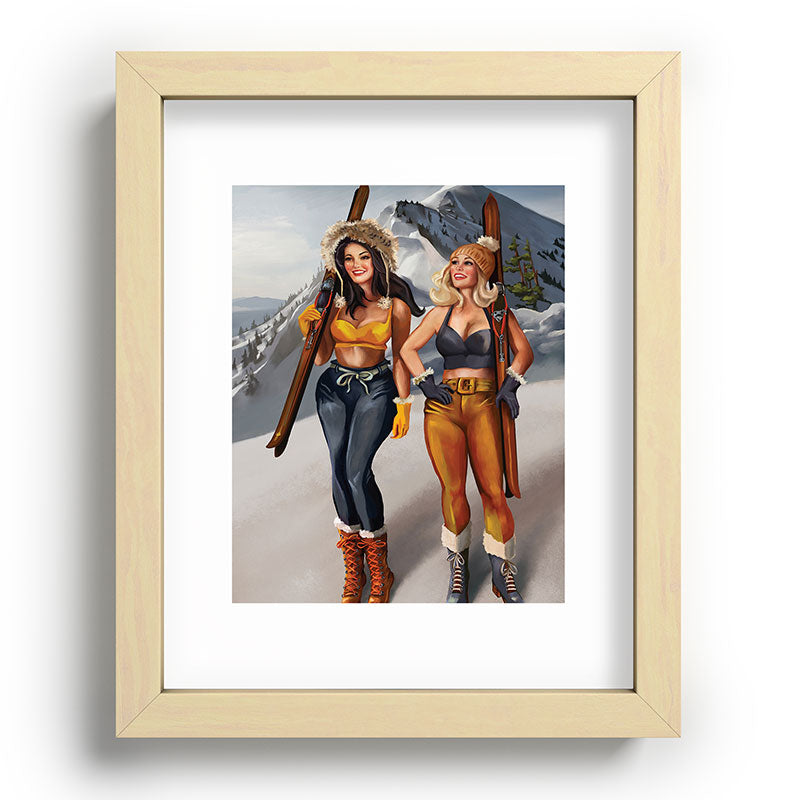 "Ski Bunnies" Cool Retro Winter Pinup Girl Art Framed Art Print