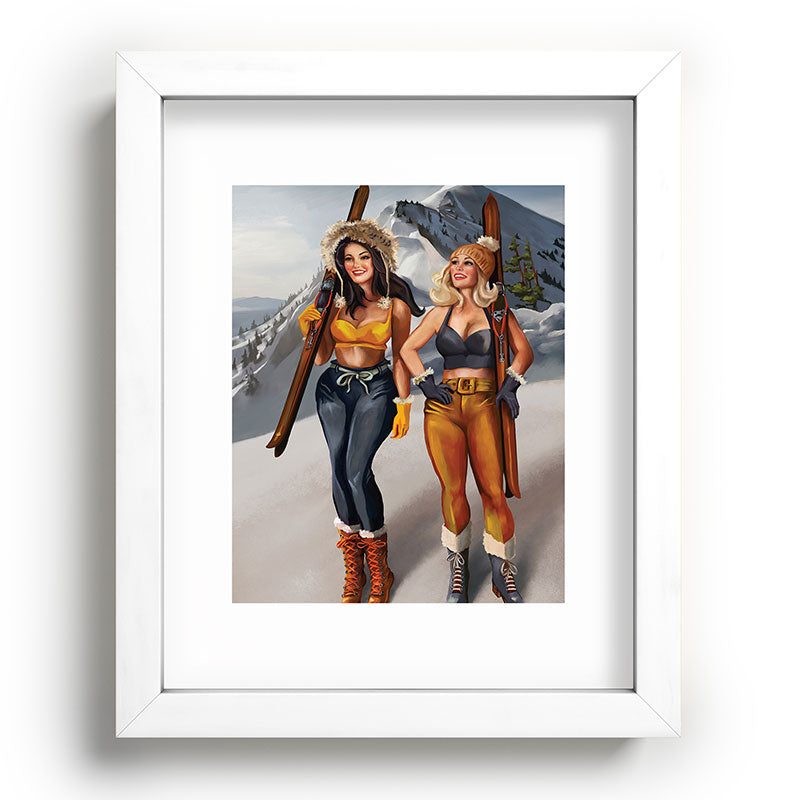 "Ski Bunnies" Cool Retro Winter Pinup Girl Art Framed Art Print