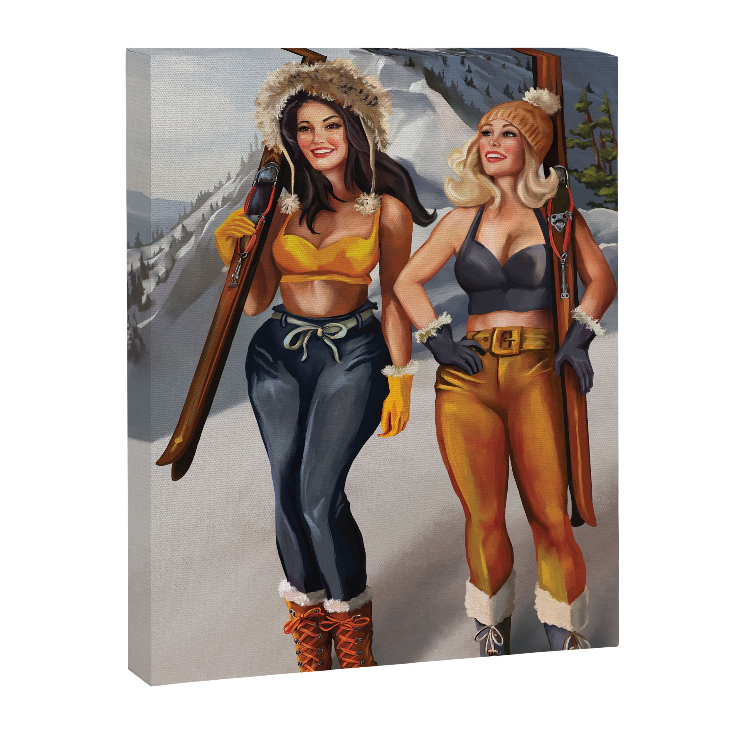 "Ski Bunnies" Cool Retro Winter Pinup Girl Art Canvas Print
