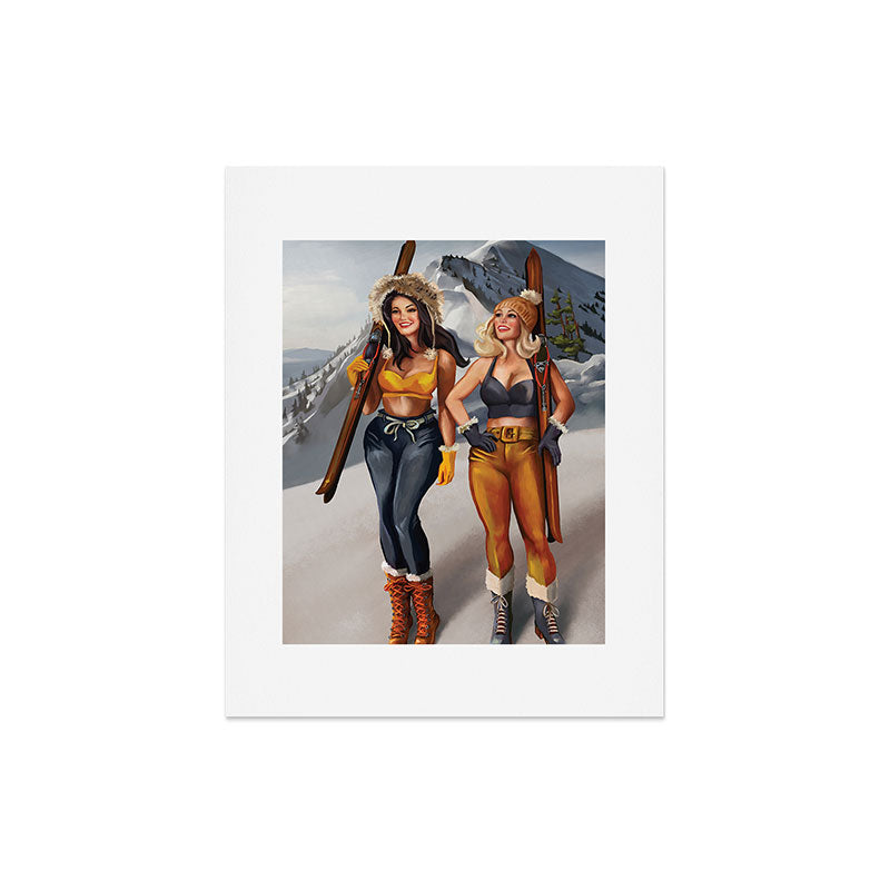 "Ski Bunnies" Cool Retro Winter Pinup Girl Art Art Print