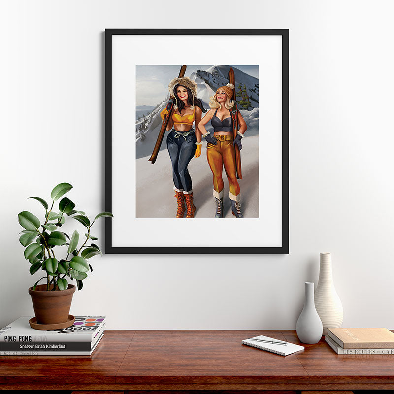 "Ski Bunnies" Cool Retro Winter Pinup Girl Art Framed Art Print