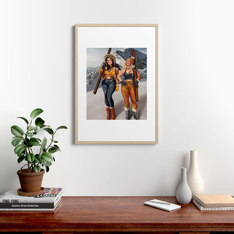 "Ski Bunnies" Cool Retro Winter Pinup Girl Art Framed Art Print