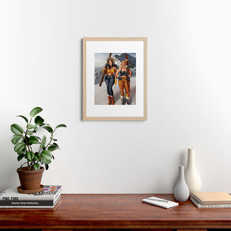 "Ski Bunnies" Cool Retro Winter Pinup Girl Art Framed Art Print