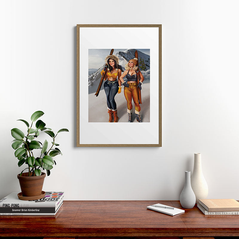 "Ski Bunnies" Cool Retro Winter Pinup Girl Art Framed Art Print