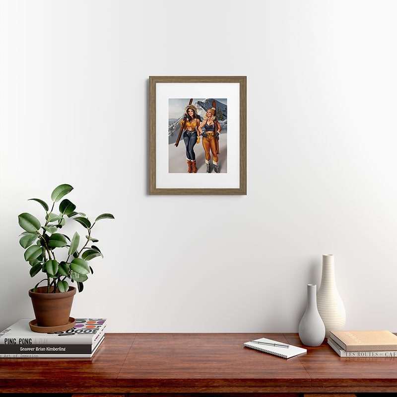 "Ski Bunnies" Cool Retro Winter Pinup Girl Art Framed Art Print