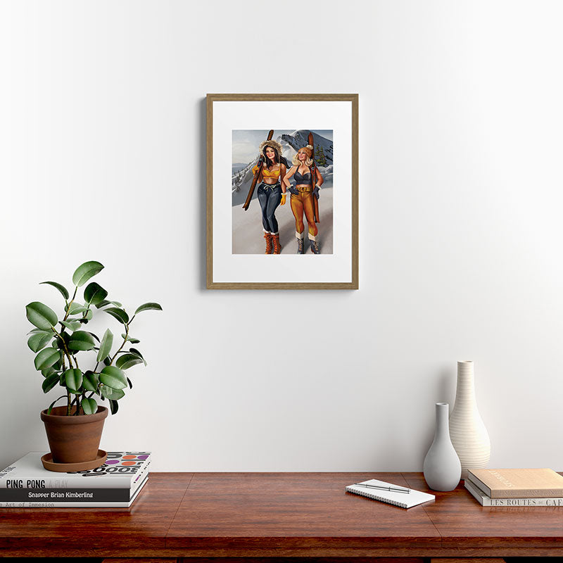 "Ski Bunnies" Cool Retro Winter Pinup Girl Art Framed Art Print