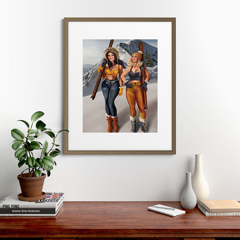 "Ski Bunnies" Cool Retro Winter Pinup Girl Art Framed Art Print