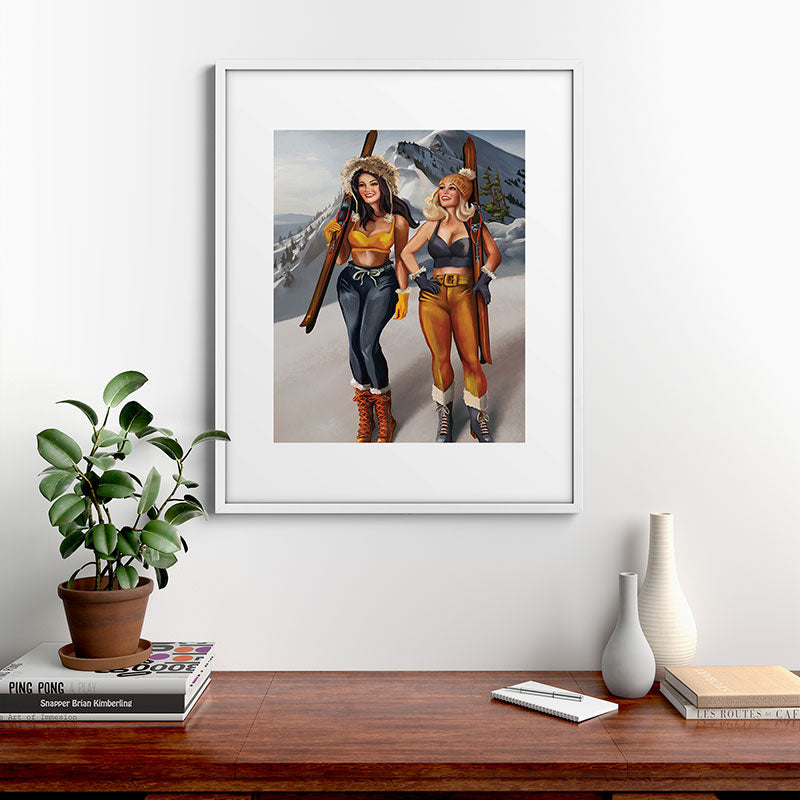"Ski Bunnies" Cool Retro Winter Pinup Girl Art Framed Art Print