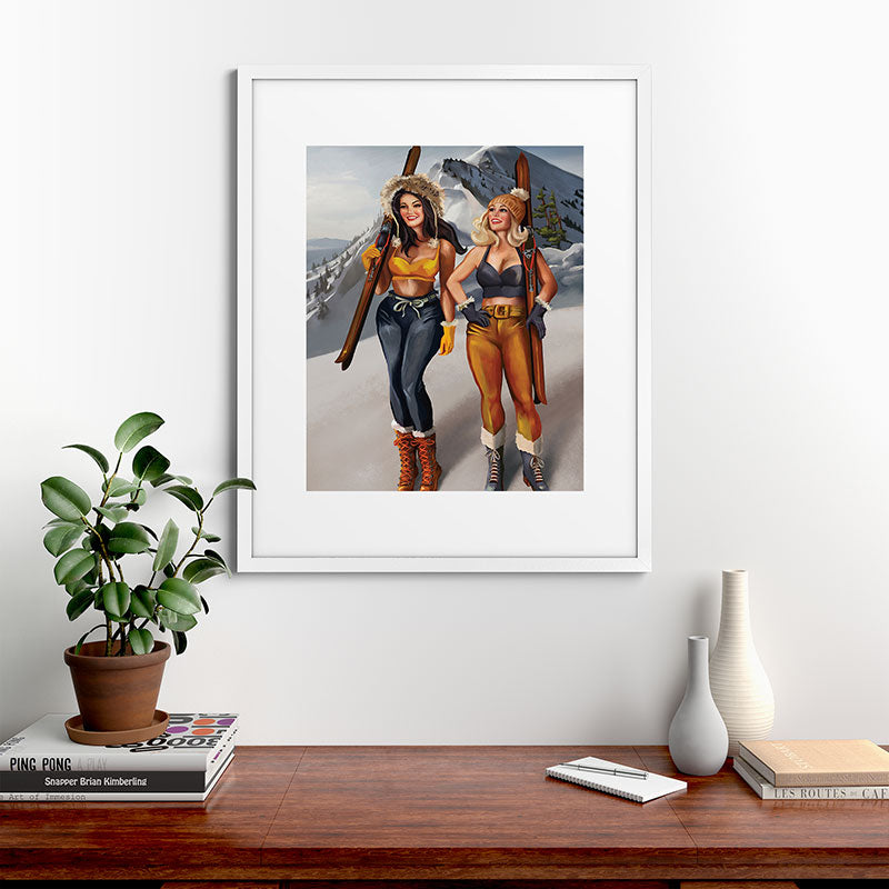 "Ski Bunnies" Cool Retro Winter Pinup Girl Art Framed Art Print