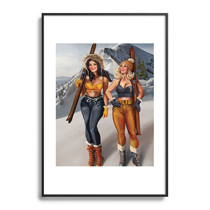 "Ski Bunnies" Cool Retro Winter Pinup Girl Art Framed Art Print