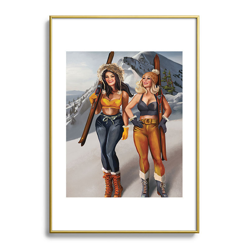 "Ski Bunnies" Cool Retro Winter Pinup Girl Art Framed Art Print