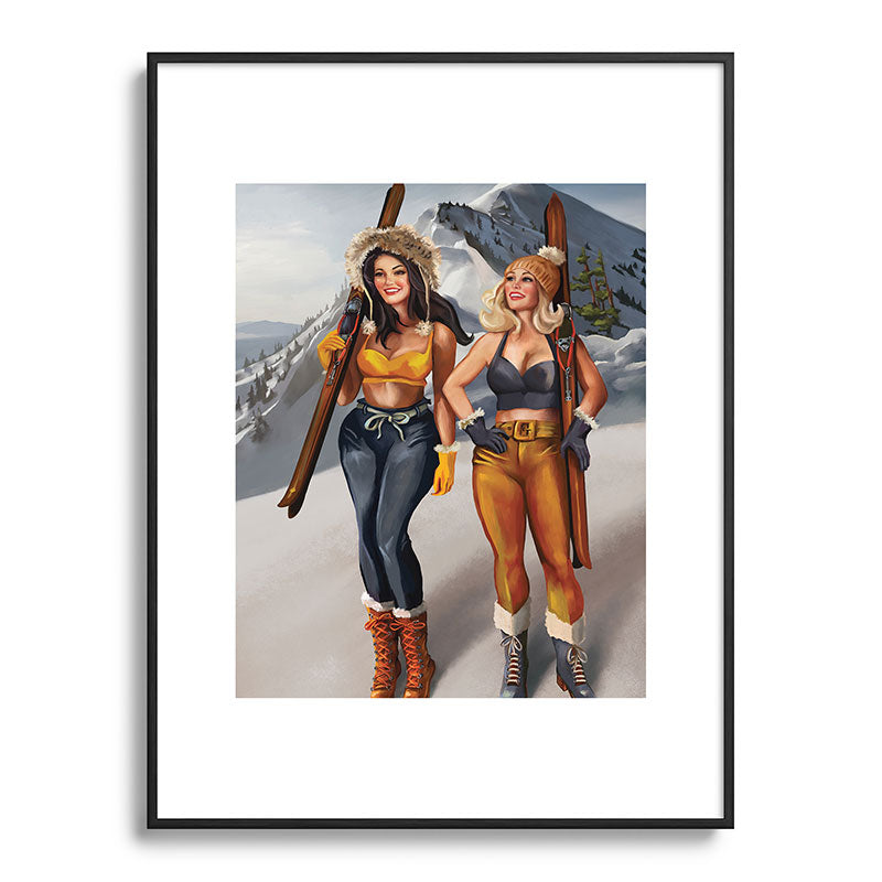 "Ski Bunnies" Cool Retro Winter Pinup Girl Art Framed Art Print