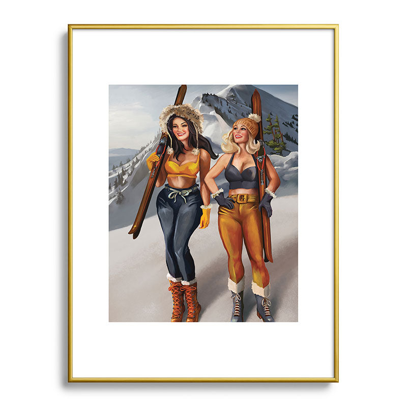 "Ski Bunnies" Cool Retro Winter Pinup Girl Art Framed Art Print