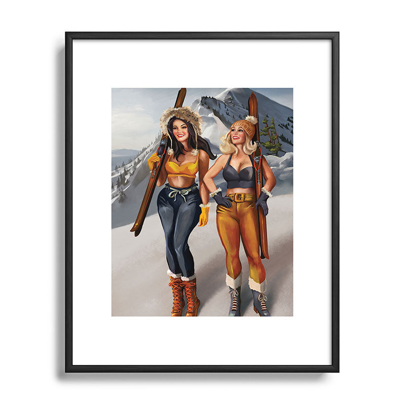 "Ski Bunnies" Cool Retro Winter Pinup Girl Art Framed Art Print