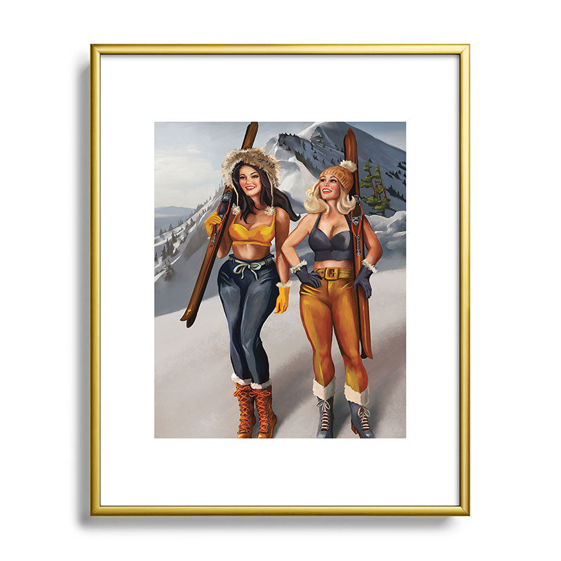 "Ski Bunnies" Cool Retro Winter Pinup Girl Art Framed Art Print
