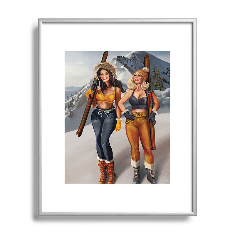 "Ski Bunnies" Cool Retro Winter Pinup Girl Art Framed Art Print