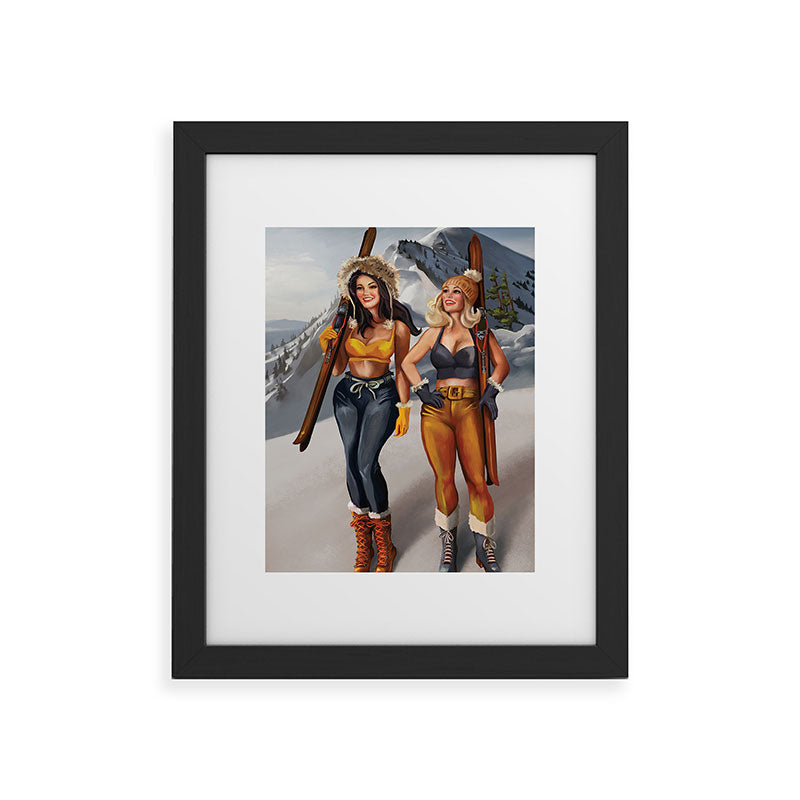 "Ski Bunnies" Cool Retro Winter Pinup Girl Art Framed Art Print