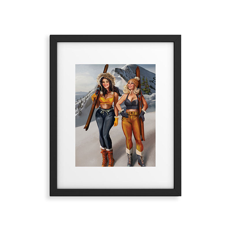 "Ski Bunnies" Cool Retro Winter Pinup Girl Art Framed Art Print