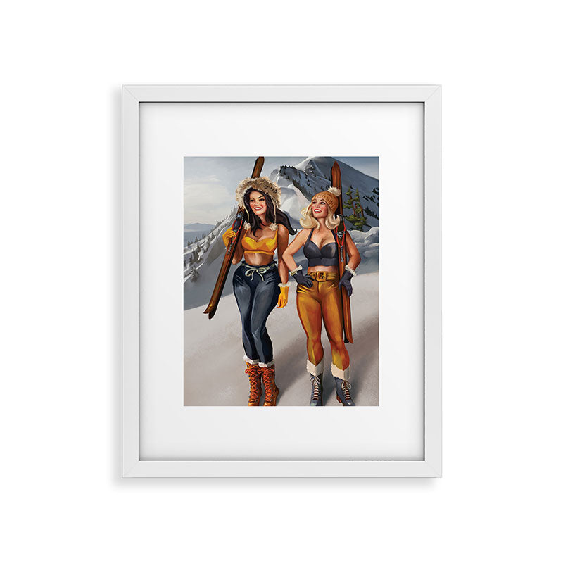 "Ski Bunnies" Cool Retro Winter Pinup Girl Art Framed Art Print