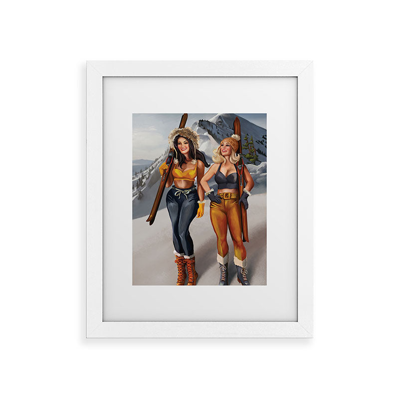 "Ski Bunnies" Cool Retro Winter Pinup Girl Art Framed Art Print