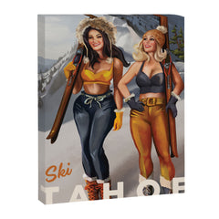 "Ski Tahoe" Cute Pinup Girls Skiing Wall Art Canvas Print