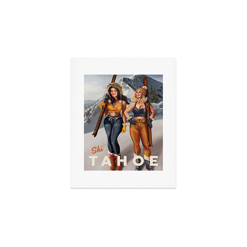 "Ski Tahoe" Cute Pinup Girls Skiing Wall Art Art Print