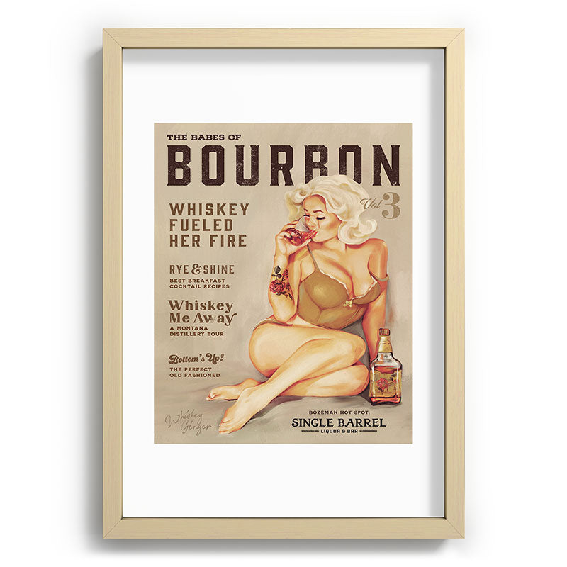 "The Babes Of Bourbon" Cute Vintage Blonde Pinup Girl In Lingerie Drinking Whiskey Framed Art Print