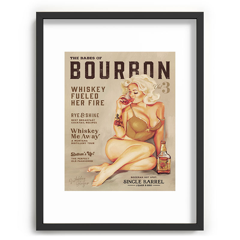 "The Babes Of Bourbon" Cute Vintage Blonde Pinup Girl In Lingerie Drinking Whiskey Framed Art Print